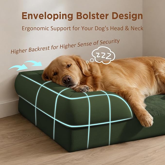 Comfort Expression Orthopedic Dog Beds for Large Sized Dog with Bolster | Waterproof Dog Couch Bed with Washable Cover & Non-Slip Bottom, Supportive Egg Crate Foam Large Pet Bed, 36x27 Inch