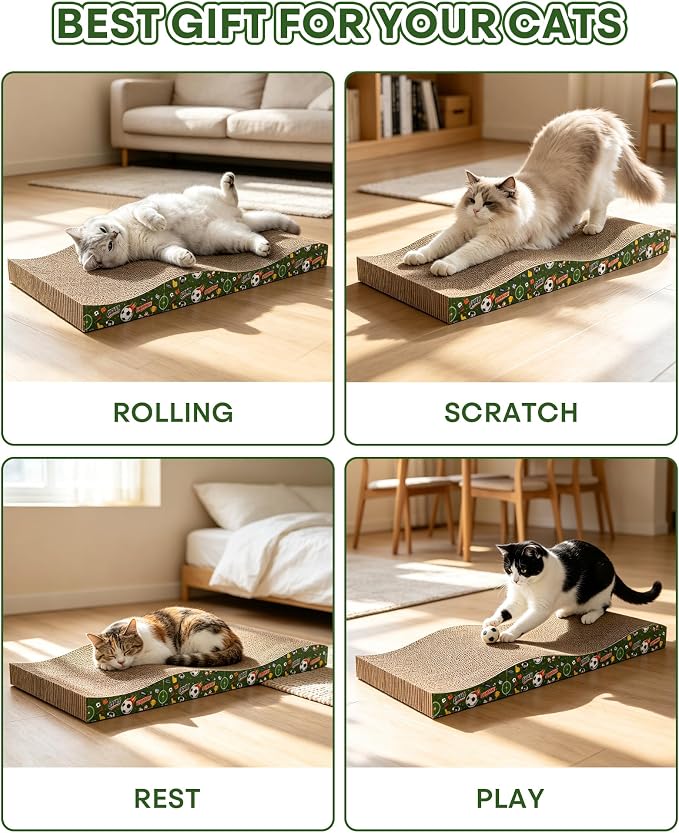 2 Pack Cat Scratching Board World Cup Design, Corrugate Cat Scratcher for Indoor Cats with Catnip, Cat Scratch Pad with Premium Scratch Textures Design, Double-Sided Usability