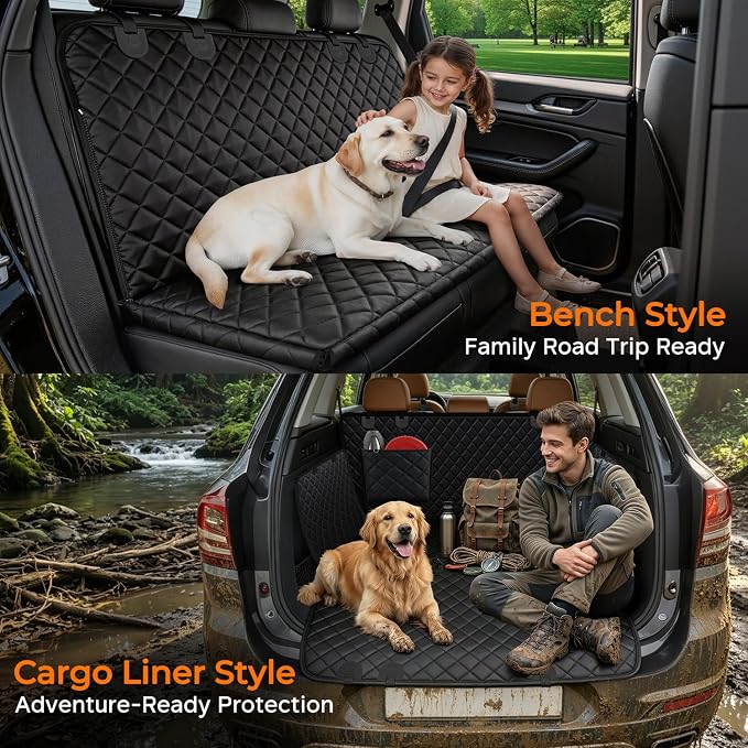 URPOWER Dog Car Seat Cover for Back Seat, Waterproof Hammock for Car & SUV | 600D Oxford, Side Flaps with Zippers, Scratch Resistant, Non-Slip, Easy Install, Machine Washable, Dog Seat Belt Included