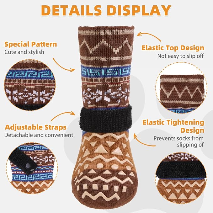 KOOLTAIL Dog Socks to Prevent Licking Paws for Hardwood Floors Anti Slip,Warm Winter Pet Boots&Paw Protector with Grippers,Double Sides Puppy Shoes Booties for Small Medium Large Senior Dogs S