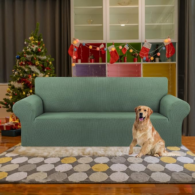 Stretch Couch Covers for Sofa, 3 Cushion Slipcover,Greyish Green | 1-Piece Washable Sofa Cover Pet Friendly(78"-94") Furniture Protector Soft Jacquard, Elastic Bottom for Dogs & Kids