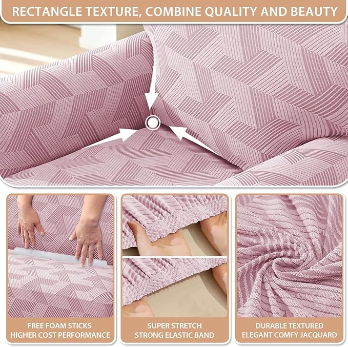 ZNSAYOTX Stretch Armchair Covers for, 1-Piece Chair Slipcovers for Living Room, Furniture Protector with Elastic Bottom for Dogs Cats Kids Geometrical Jacquard Fabric (Small, Dusty Pink)