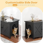 Shintenchi Cat Litter Box Enclosure, Litter Box Furniture Cabinet Hidden with Removable Divider, Wooden Cat House with End Table, Black, 31.5 inch