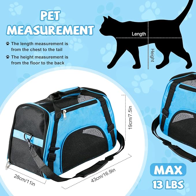 Sweetude 4 Pcs Cat Carrier Soft-Sided Pet Carrying Bag for Cat Under 13 Lbs, 16.9 x 11x 7.5 Inch, Portable Foldable Comfortable Bag for Small Pet Travel(Rose Red, Blue)