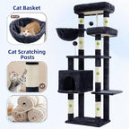 Gitelsnour 55.1'' Cat Tree Tower for Indoor Cats, Large Platform, CCT013G | 7 Sisal Scratching Posts, Multi-level Cat Condo Cat Cave, 2 Padded Perches, Basket, Furry Ball, Toy, Smoky Gray