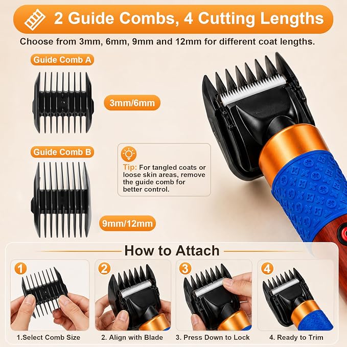 Sheep Shears for Dogs, 200W Max Dog Clippers for Grooming Thick Hair | Spare Blade, 2 Guide Combs, Carry Case, 10ft Cord, 2000-6600 RPM, Low Noise, for Sheep, Goats, Alpacas & Large Dogs