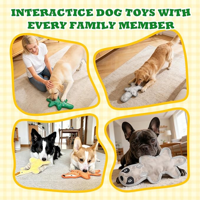 No Stuffing Dog Toys, Tough Durable Plush Chew Toy for Boredom and Teething, Squeaky Dog Toys for Small Medium Large Dogs to Keep Them Busy (5 Pack)