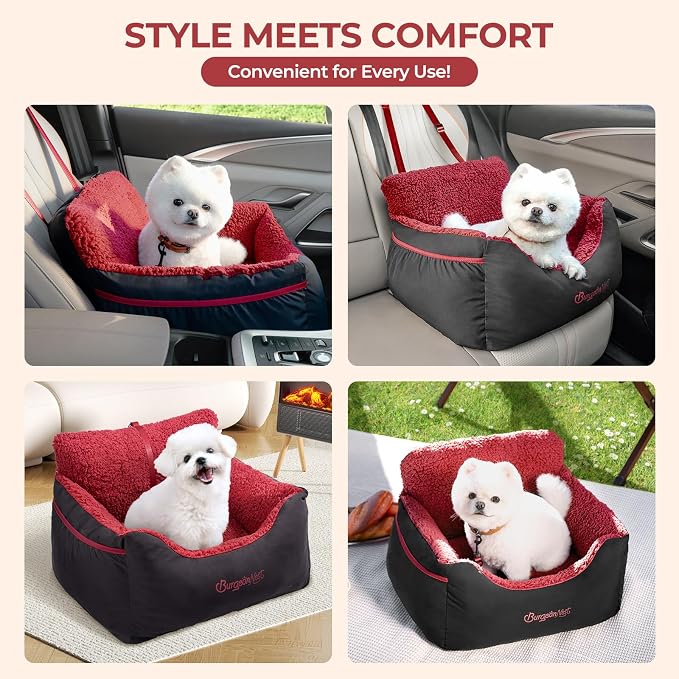 BurgeonNest Dog Car Seat for Small Dogs & Cats Under 25 lbs, Black red