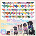 Sweetude 100 Pcs Tie Dye Dog Bandanas Bulk with Sayings Pet Triangle Scarf Bibs Washable Puppy Kerchief Adjustable Grooming Supplies for Small Medium Large Dog Cat Costume Accessories