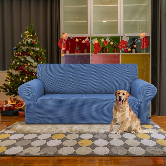 Stretch Loveseat Couch Cover, 2 Cushion Couch Slipcover,Riverside | 1-Piece Washable Sofa Cover Pet Friendly (55"-78") Furniture Protector Soft Jacquard, Elastic Bottom for Dogs & Kids