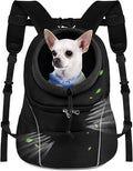 WOYYHO Pet Dog Carrier Backpack, Ventilated Small Dog Front Backpack | Small Dog Front Backpack, with Adjustable Straps, Safety Belt, Storage Pockets, for Travel Hiking Outdoor, Solid Black, M