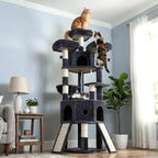Cat Tree, 81.1" Tall Heavy Duty Cat Tower for Large Cats VCT032G | Cat Furniture with 3 Wide Platforms, Diamond-Shaped Condo 2 Sisal Scratchers, Hammock & Stable Base, Smoky Gray