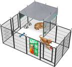FXW Rollick Unleashed Dog Playpen for Indoor, Yard, RV Camping, 40 inch 16 Panels Dog Pen with Sun Shade for Medium and Large Dogs, Black│Patented
