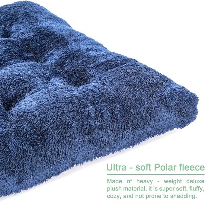 POMIU 2-Pack Washable Dog Bed, Deluxe Plush Crate Beds with Anti-Slip, Machine Washable Kennel Pad Sleeping Mat for Large, Medium and Small Dogs (2 Pack x Navy, 35.0" L x 23.0" W x 3.0" Th)
