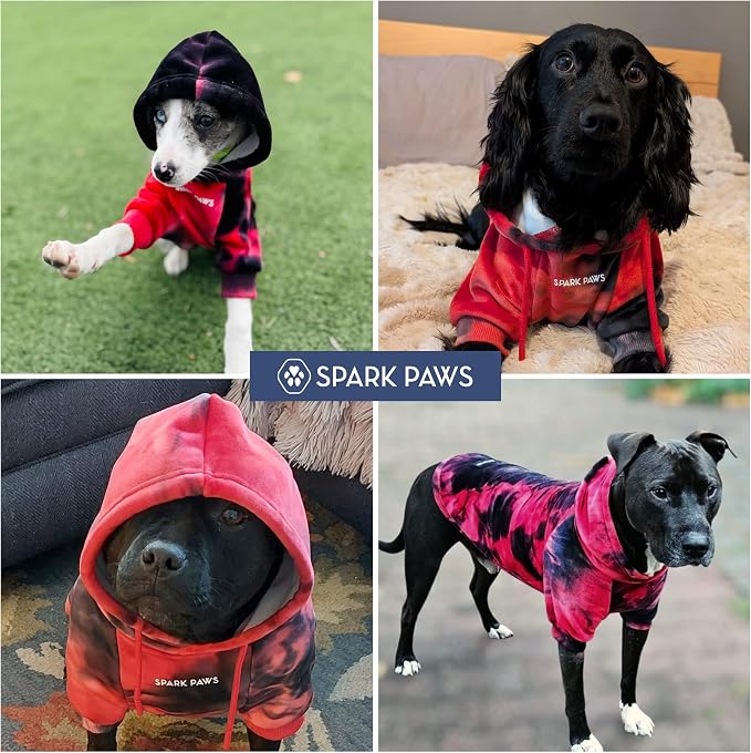 Spark Paws Dog Hoodie – Premium Dog Sweater for Small, Medium, and Large Dogs | Warm Outfits for French Bulldogs, Pitbull, Puppy, Winter Jacket Alternative - Red & Black - 3XL