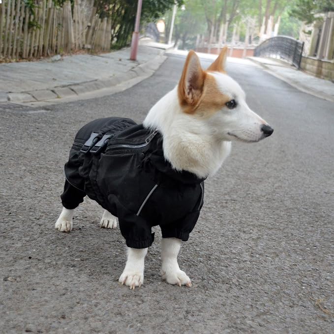 Lovelonglong Waterproof Dog Raincoat – 4-Leg Full Body Dog Rain Suit with Reflective Strips & Leash Opening, Outdoor Dog Jacket for Rainy Weather