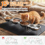 4 Set Elevated Cat Food Water Bowls 15°Tilted Stand Anti Vomiting Raised Dishes with Food Silicone Mat Stainless Steel Whiskers Friendly Cat Bowls for Multiple Cats and Puppy