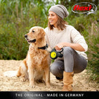 FLEXI® Neon Tape Retractable Dog Leash, Large, 16 ft - Neon Yellow/Black | German engineered, original flexi leash, durable quality for dogs up to 110 lbs, tangle-free, walking, reliable brake system