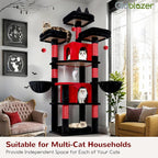 Globlazer Big Gothic Cat Tower for Indoor Cats, 68 inch Cat Tower for Multiple Adult Cats XL Cat Tree with Scratching Post, 3 Perches, 2 Condos, 2 Basket, Removable Pet Bed, F68B, Black Red
