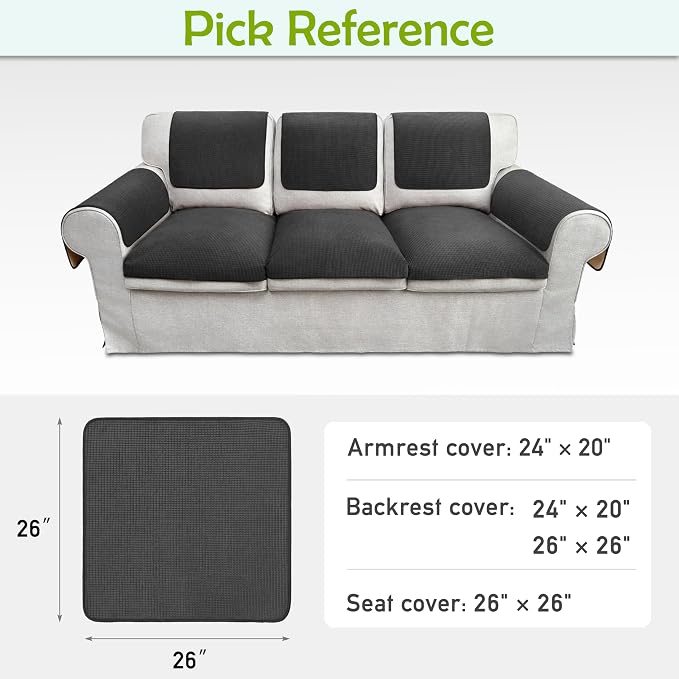 Couch Arm Covers, Waterproof Armrest Cover for Sofa, Armchair, Loveseat, Non-Slip Recliner Arm Covers, Sofa Headrest Covers, Arm Chair Covers Set of 2 (Dark Gray, 26"×26")