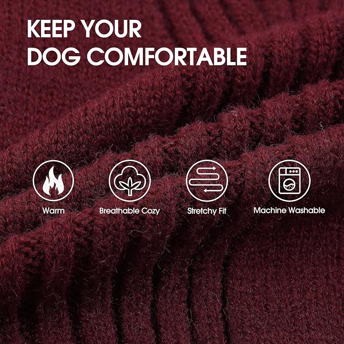 IECOii Extra Large Dog Sweater 4XL,Thermal Warm Dog Sweaters for Giant Breed Dogs,Turtleneck Knitted Knitwear for Pet Winter,Stretchy&Easy On Doggy Sweatshirt for Doberman,Great Dane(Burgundy,XXXXL)