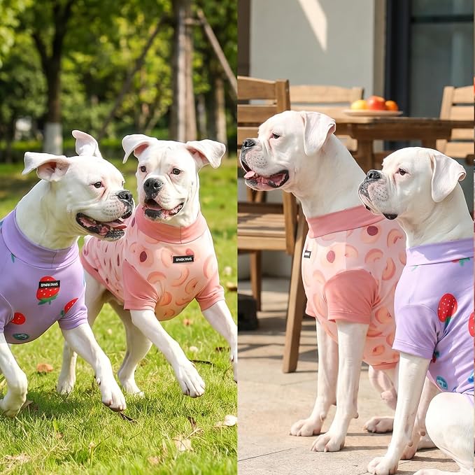 Spark Paws Sunblock Dog T-Shirt, SPF30 Protection, Lightweight Breathable Quick Dry for Dogs with Sensitive Skin - Berries & Peaches (Set of 2) - Size S