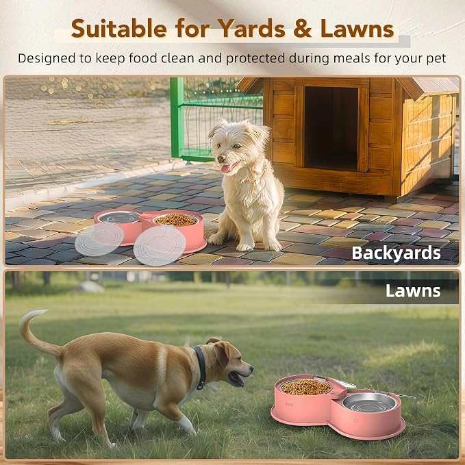 Newget 304 Stainless Steel Dog Bowl Set with Lids, 24oz Foldable Pet Dishes | Dual Food & Water Pet Bowl, Anti-Skid, Keeps Food Fresh, Easy to Install, for Small - Large Dogs/Cats - Indoor & Outdoor Use