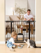 Babelio Baby Gate with Adjustable Cat Door, CatPrivilege III, 29-43" | Auto-Close, Pressure Mounted with No Drilling, Dual Lock Safety Gates For Stairs, Doorways and House, Easy Walk Thru, Black