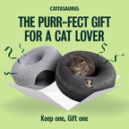 Peekaboo Cat Cave Donut for Multiple & Large Cats up to 30-45 lbs, 3-in-1 Self Warming Cat Bed, Tunnel & Scratcher for Indoor Cats, Washable & Detachable (Light Gray + Dark Gray, Large)