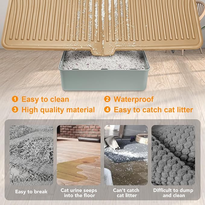UPSKY Large Cat Litter Mat 31" x 24 Waterproof and Washable, Soft on Paws | Litter Catcher Pad, Cat Litter Trapping Mat, Scatter Control, Fits Most Litter Boxes, Use for Dogs & Cats, Khaki