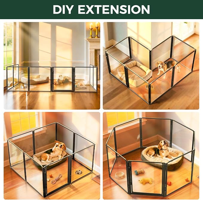 FXW AuraSpace Pro Clear Acrylic Indoor Dog Playpen, 32" H, 8 Panels | Open View, No Climbing Bars, Heavy-duty Metal, DIY Layouts, Easy Access, For Small & Medium Dogs, Patented