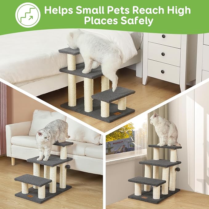 Pawque Dog Stairs & Cat Scratching Post Pet Steps for High Beds Couch | High-Strength Boards Holds up to 150 lbs for Indoor Small Cats Kittens Dogs Climbing Playing, 3 Combination Options, 3 Steps