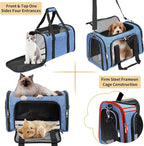 Soft-Sided Cat/Dog/Pet Carrier, Collapsible Pets Travel Carriers for Big Cats/Small Dogs with Shoulder Strap & Removable Mat, Mesh Puppy Carry Bag, Up to 16 Lbs, TSA Airline Approved(Blue)