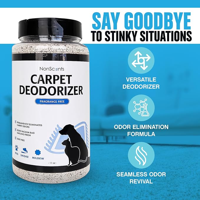 NonScents Carpet & Rug Odor Eliminator - Smell Neutalizer for Pets - 1 Pack | 14 ounce, Safe and Fragrance-free pet carpet deodorizer, For Cat & Dog, Removed Pet Urine odors, Fresh scent powder