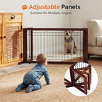 Bonnlo Free Standing Dog Gate, 37" - 68" Wide Pet Gate for Fireplace Stairs Doorways, Wooden Adjustable Pet Fence Indoor, Christmas Tree Gate (Cherry)