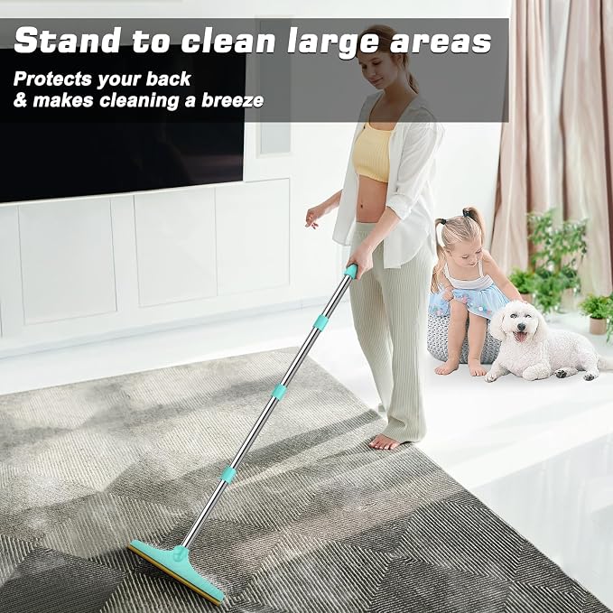 Carpet Rake for Pet Hair Removal, Reusable Carpet Scraper for Rug | Remover with 60” Adjustable Long Handle,Dog Cat Hair Remover Tool for Rugs, Mats, Couch, Blue
