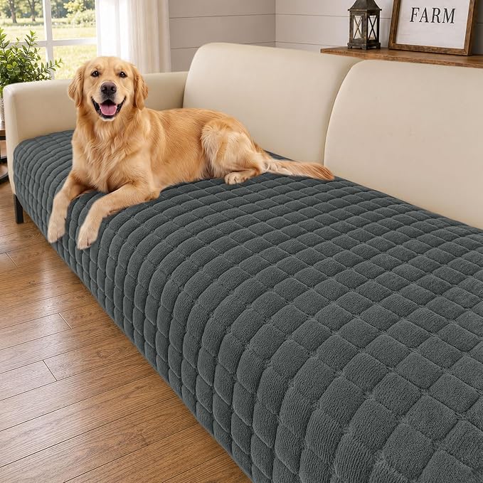 Smiry Velvet Couch Cover for Dogs, Non Slip Soft Sofa Protector for Pets | Washable Sofa Cover for Cats, Cozy Furniture Protector Against Pet Hair, Scratches, Fits Sectional Sofa(Dark Grey, 36"x63")