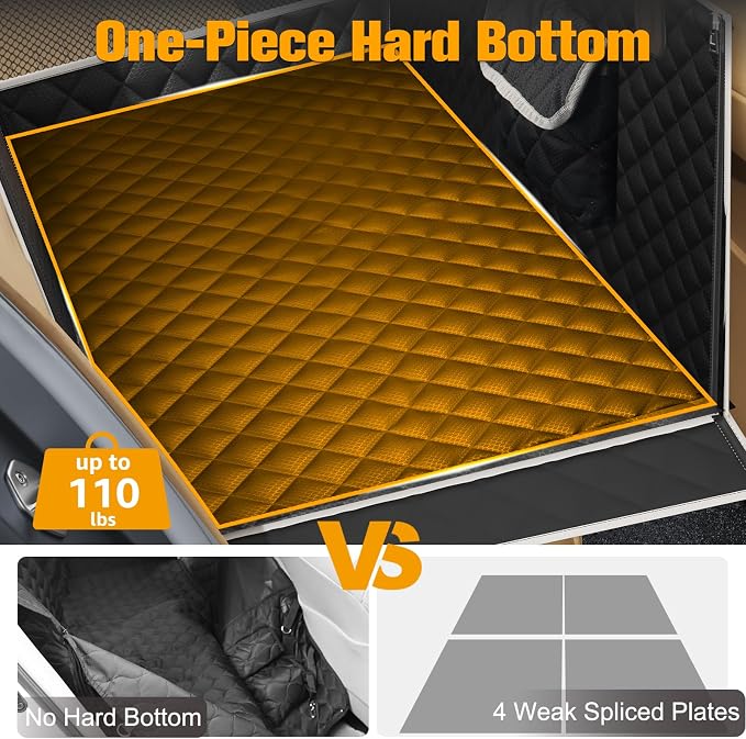 PETICON XL Large Dog Car Seat, Back Seat Extender for Pets with Hard Bottom | Waterproof Pet Carseat for Large/Medium Dog, Mesh Windows, Large Pocket, One-Piece Base Plate, Dog Hammock for Cars/SUV/Truck
