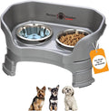 Neater Feeder Deluxe Mess-Proof Elevated Dog Bowls for Small Dogs (Up to 19 lbs), 2 Height Adjustable (6” & 7.5”) No-Spill Raised Dog Bowl Stand, Stainless Steel Food Bowl Set, Made in USA, Gunmetal