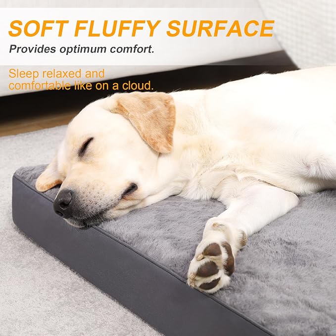 KSIIA Orthopedic Dog Bed for XL Dogs with Waterproof Lining,Dark Grey,47x29 | Deluxe Soft Plush Dog Crate Bed, Washable Pet Mat with Removable Cover&Egg Crate Foam for Extra Large Dogs Sleeping&Relaxing