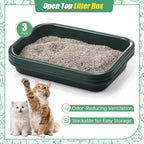 Uiifan 3 Pcs Extra Large Low Entry Cat Litter Box for Senior Kitty Pet Open Top Litter Box for Senior Kitten Handicap Disabled Older Elderly Cats, Easy to Clean(Dark Green,16.9 x 12 x 3.15 Inches)