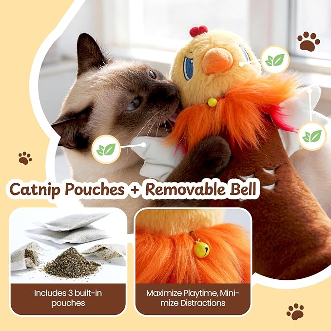 Cat Wrestling Glove, 22 inch Cat Puppet Wrestler with 3 Catnip Pouches & 3 Layer Resistant Protection, Interactive Cat Toy with Removable Bell for Boredom Relief & Mental Stimulation, Chicken