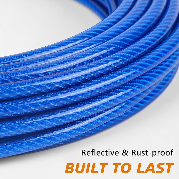 XiaZ Dog Tie Out Cable, Heavy Duty Dog Chains for Outside with Lockable Hook, Pet Runner Cable Leads for Yard, Dogs Line Tether for Small Medium Dogs Up to 250 LBS (50FT, Blue)