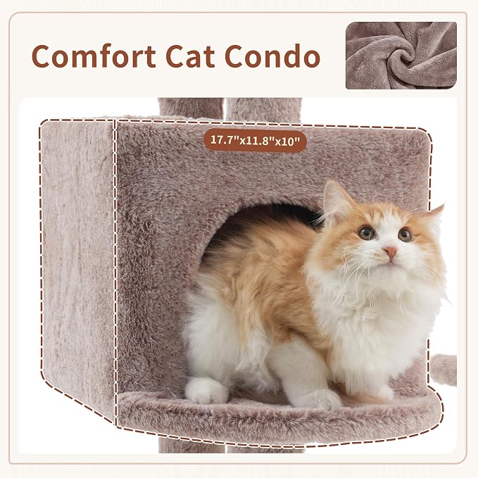Gitelsnour 55.1'' Cat Tree Tower for Indoor Cats, Large Platform, CCT013MU | 7 Sisal Scratching Posts, Multi-level Cat Condo Cat Cave, 2 Padded Perches, Basket, Furry Ball, Toy, Mushroom