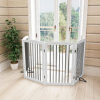 PUPETPO Freestanding Pet Gate for Dogs, Indoor Wooden Dog Gate for House, Foldable Dog Gate for Doorway, Stair, Gates for Dogs Indoor, 80 Inch Wide, 4 Panels 32", White