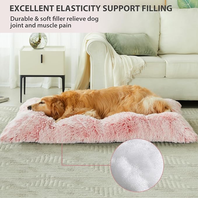 BFPETHOME Dog Beds for Large Dogs, Plush Dog Crate Bed Fluffy Cozy Kennel Pad for Sleeping &Ease Anxiety, Washable Pet Mats with Anti-Slip Bottom for Large Medium Dogs, Pet Bed, Pink