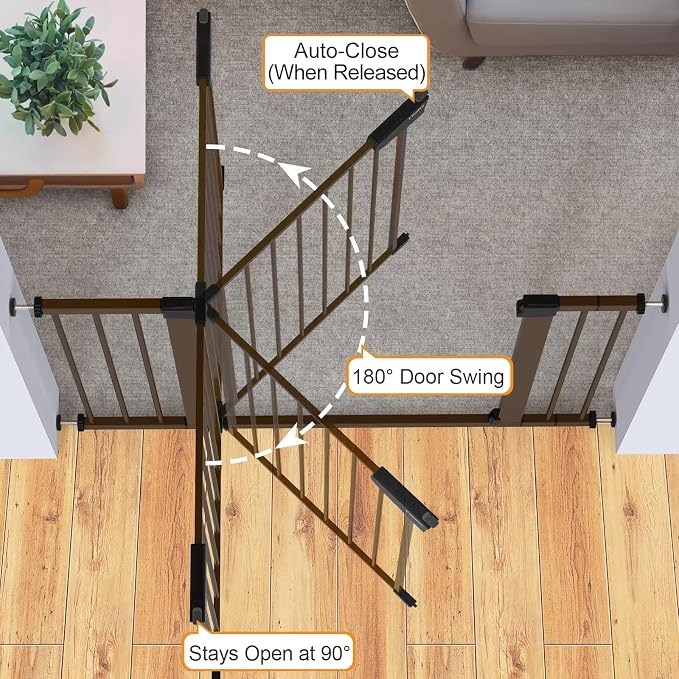 Cumbor 2 Pack 30-46" Baby Gate for Stairs, Mom's Choice Awards Winner-Auto Close Dog Gate for doorways, Easy Install Pressure Mounted Pet Gates Indoor, Easy Walk Thru Wide Safety Gate for Dog, Brown