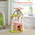 PAWZ Road Flower Cat Tree 32" Small Cat Tower with Curved Perch Bed | Colorful Cat Tower with Cozy Condo, Curved Perch,Toy Balls & Sisal Scratching Post,Small Cat Tower for Small Cats & kittens