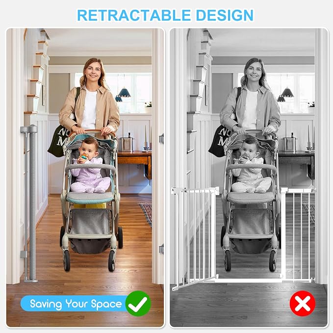EZIGO 55 Inch Retractable Baby Gates, 41 Inch Extra Tall Retractable Gate | One-Hand Operation Retractable Dog Gate, 4.58FT Mesh Safety Pet Gate for Stairs, Deck, Porch, Doorways Indoor Outdoor, Gray