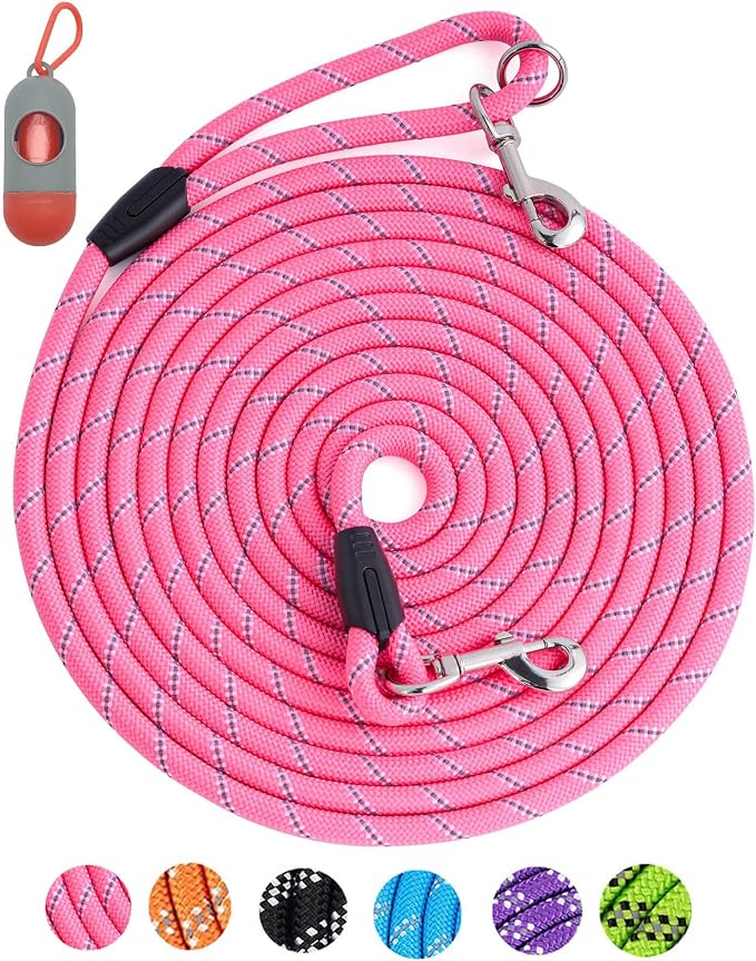 Long Dog Leash for Dog Training 16FT/30FT/50FT/100FT, Heavy Duty Dog Lead for Large Medium Small Dogs Outside Walking, Playing, Camping, or Yard 12Pink50FT